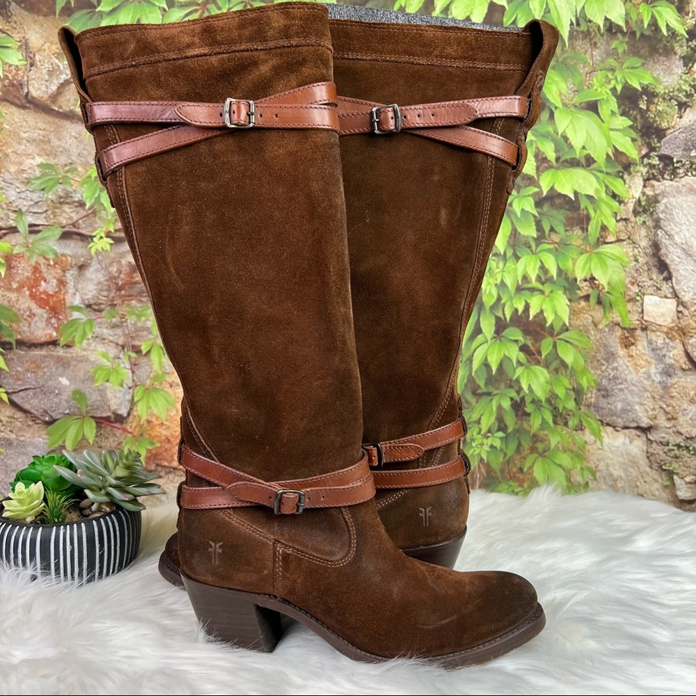 FRYE Oiled Brown Leather Classic Jane Heritage Strappy Boots, 6.5B - Picture 10 of 14